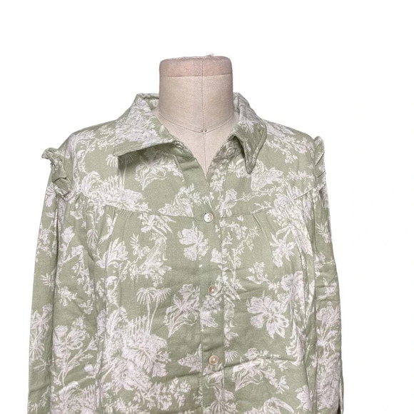 Roller Rabbit Caxias Darya Dress Sage Green White Floral Size Large - Picture 3 of 10